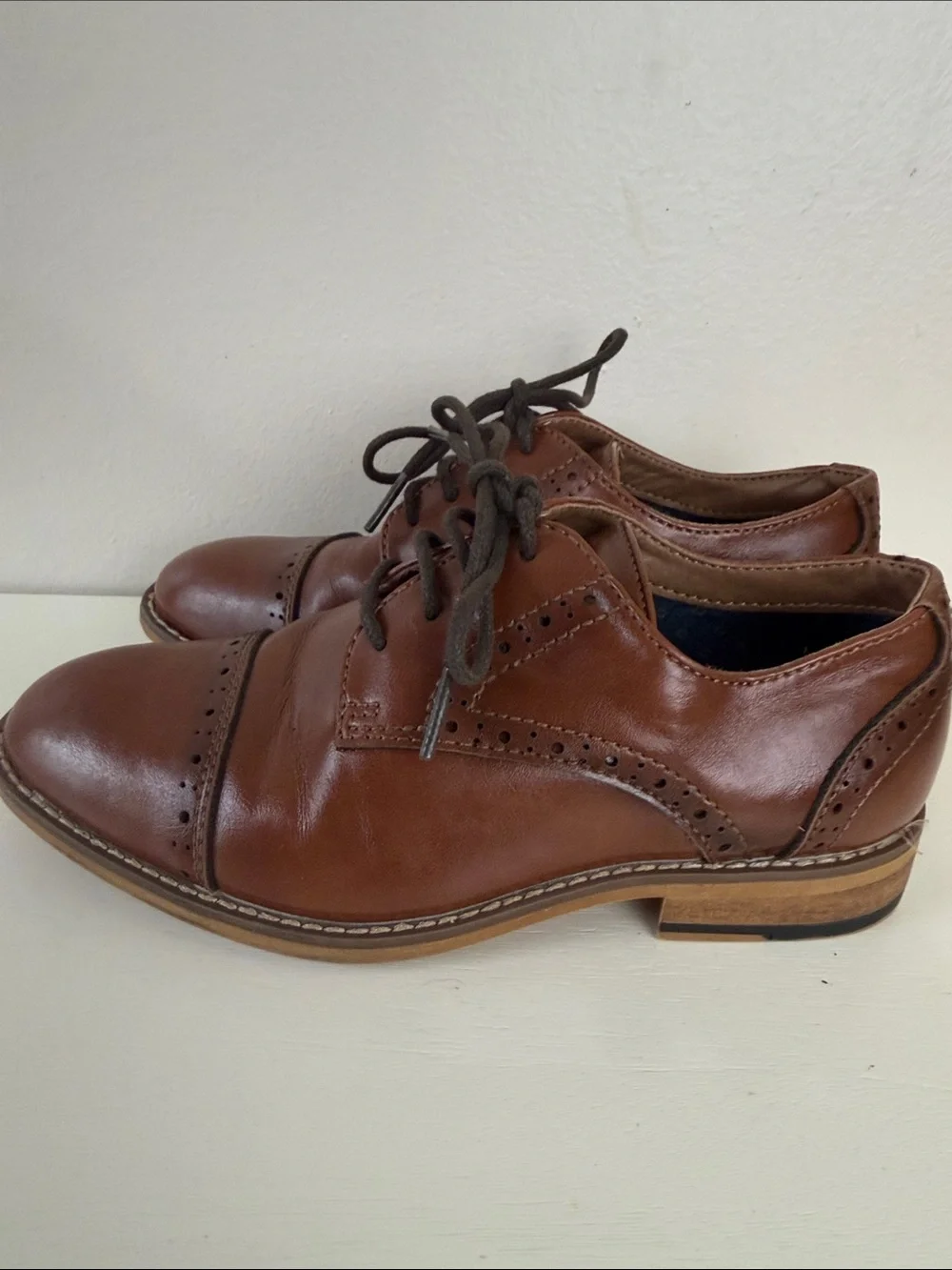 (S-2425) Ashford Hayes Tan Leather Cap-Toe Derby Shoes, Size: 13